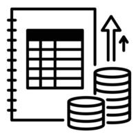 Spreadsheet with coin stacks and up arrows icon vector
