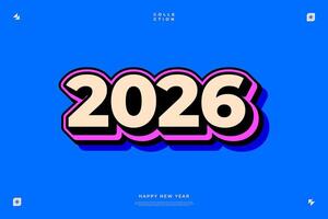 2026 contento nuevo año diseño vistoso número negrita tipografía festivo celebracion moderno de moda retro vector