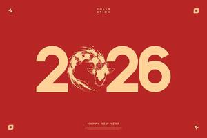 2026 Happy New Year Red Background Koi Fish Design vector