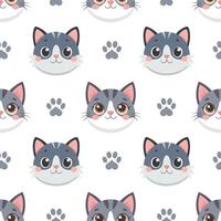 Seamless pattern of cute cat faces and paw prints. Seamless pattern kittens. Cute print for kids. vector