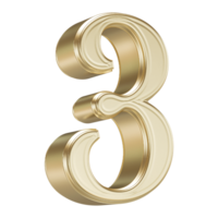 Golden Number 3 - 3D Rendering png
