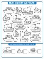 Ship and Submarine theme I spy game for kids. Searching, counting and coloring activity vector