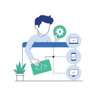 Software developer trial program code for different media flat illustration vector
