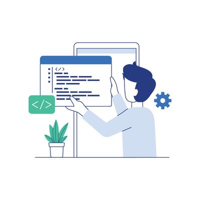 SoftwSoftware developer trial program code for mobile app flat illustration