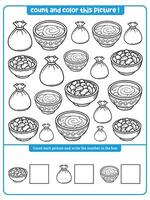 Counting and coloring activity with food theme vector