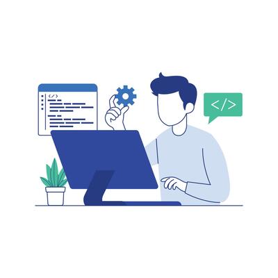 Software developer work with program code flat illustration