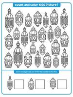 I spy game for kids. Searching, counting and coloring activity worksheet vector