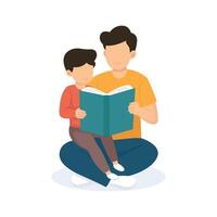 Father and kid reading and learning together vector