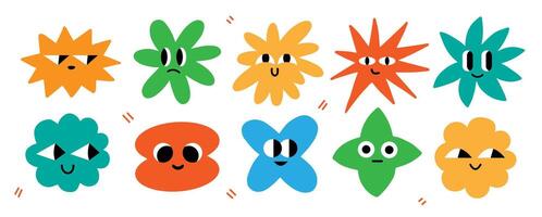 Set of abstract basic shape with big eye. Hand . Collection character stickers. Faces with various emotions vector