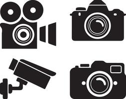 Camera Logo and Icon Set in Silhouette Style, Minimal Photography Symbols for Creative Branding vector