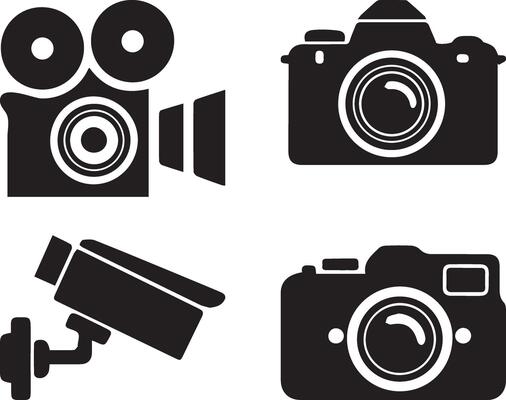 Camera Logo and Icon Set in Silhouette Style, Minimal Photography Symbols for Creative Branding