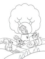 Bunny enjoying a meadow picnic outline for coloring pages vector