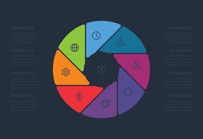 Creative concept infographic with 8 steps. Template for web on a black background. vector