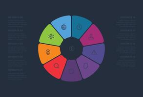 Creative concept for infographic with 9 steps. Template for web on a black background. vector