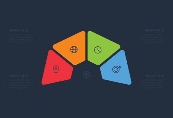 Creative infographic with 4 steps. Template for web on a black background.