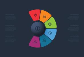 Modern template with 6 options. Template for web on a black background. vector