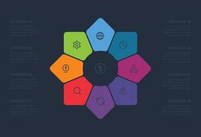 Creative infographic with 8 steps. Template for web on a black background. vector