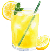 A lemonade drink with a straw and slices of lemon png