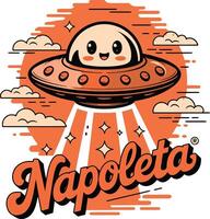 UFO in cloudy sky with typography vector