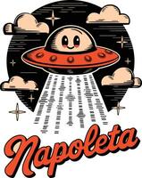 space ship in sky with typography art vector
