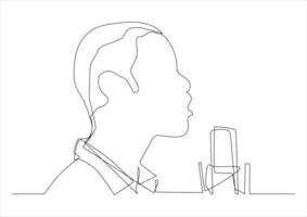 Continuous one line art of man in the process of recording, Professional voice recording. vector