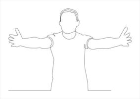 Continuous one line art of man put his palm forward, concept gesture of resistance, refusal, stop, cessation, disconnection, ban, ignoring, blocking, disconnection, ban, ignoring, blocking. vector
