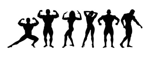 Silhouette of bodybuilder posing with muscles vector