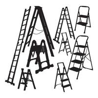 Multiple ladders stacked in silhouette against white background vector