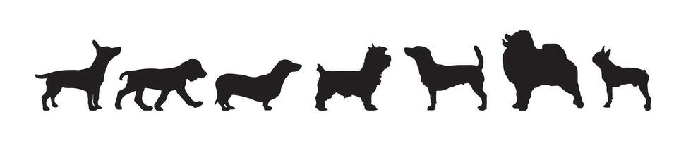Set of standing dog silhouettes in different poses vector