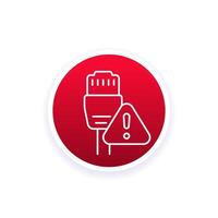 ethernet warning line icon with a cable, vector