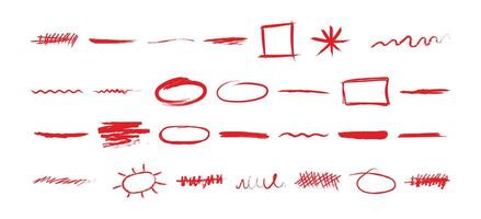 Collection of hand drawn red shapes in abstract style vector
