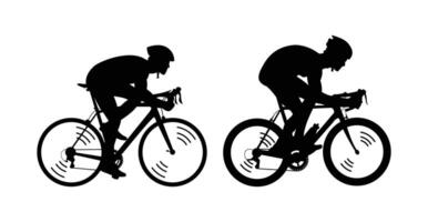 Cyclists racing in silhouette style with speed motion vector