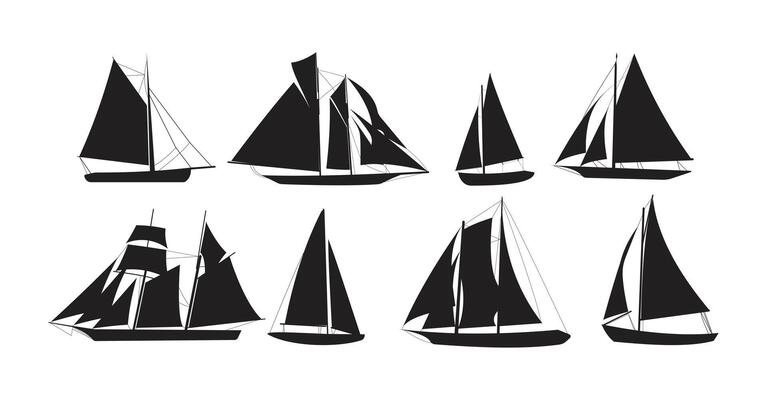 Vintage fishing boats sketch collection art