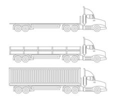 Three types of trucks in flat outline design style vector