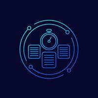 timesheet icon, documents and stopwatch, linear design vector