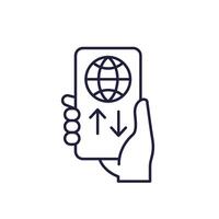 Data roaming line icon with a phone vector