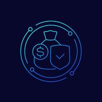 secure money icon, bag and shield, linear design vector