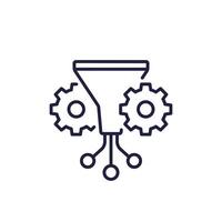 Data filtering, funnel line icon vector