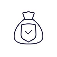 secure money line icon with bag and shield vector