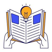 Lightbulb with open book, icon of creative education vector