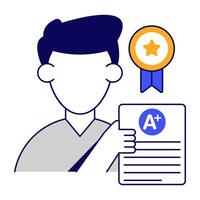 Editable design icon of A grade, exam result concept vector