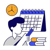 Calendar and mortarboard, icons of study schedule vector