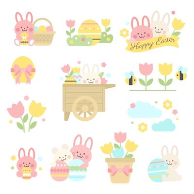 happy easter bunny with easter eggs decoration sticker