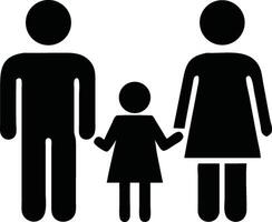 Simple black and white family icon of a father, mother, and daughter. vector