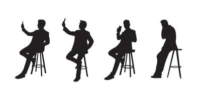 Man silhouette sitting while holding smartphone casually vector