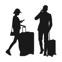 Silhouette of couple using phone while traveling vector