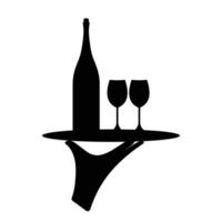 Silhouette of hand carrying wine glasses on tray vector