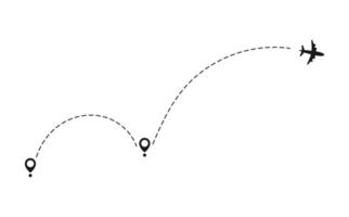 Plane route with location pin map silhouettes for travel and navigation vector