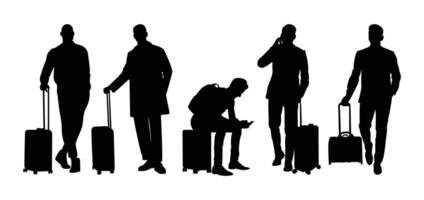Silhouette of man walking with suitcase vector
