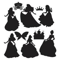 Set of princess silhouettes in various poses isolated on a white background vector
